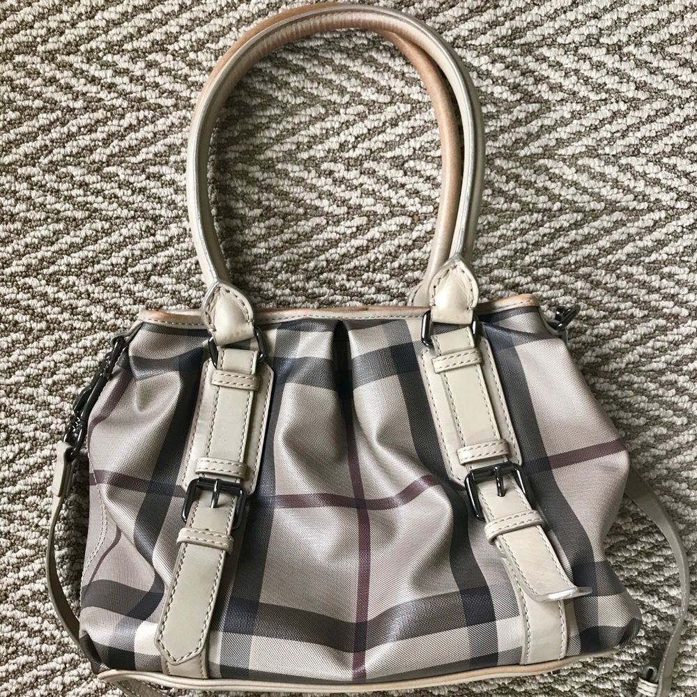 Burberry Check Coated Canvas Medium Beige/Maroon